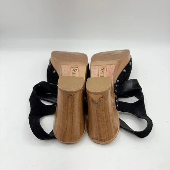 Korks Black Perforated Fabric Wood Block Heel Clog Sandals KR0002609 Size 10M - Picture 9 of 9